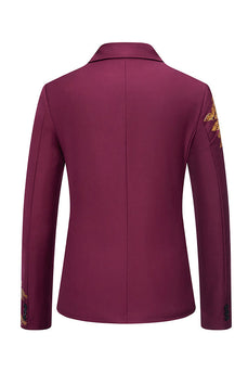 Burgunderfarbener Herrenblazer mit Blumendruck und einem Knopf und gekerbtem Revers