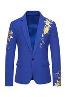 Laden Sie das Bild in den Galerie-Viewer, Burgunderfarbener Herrenblazer mit Blumendruck und einem Knopf und gekerbtem Revers