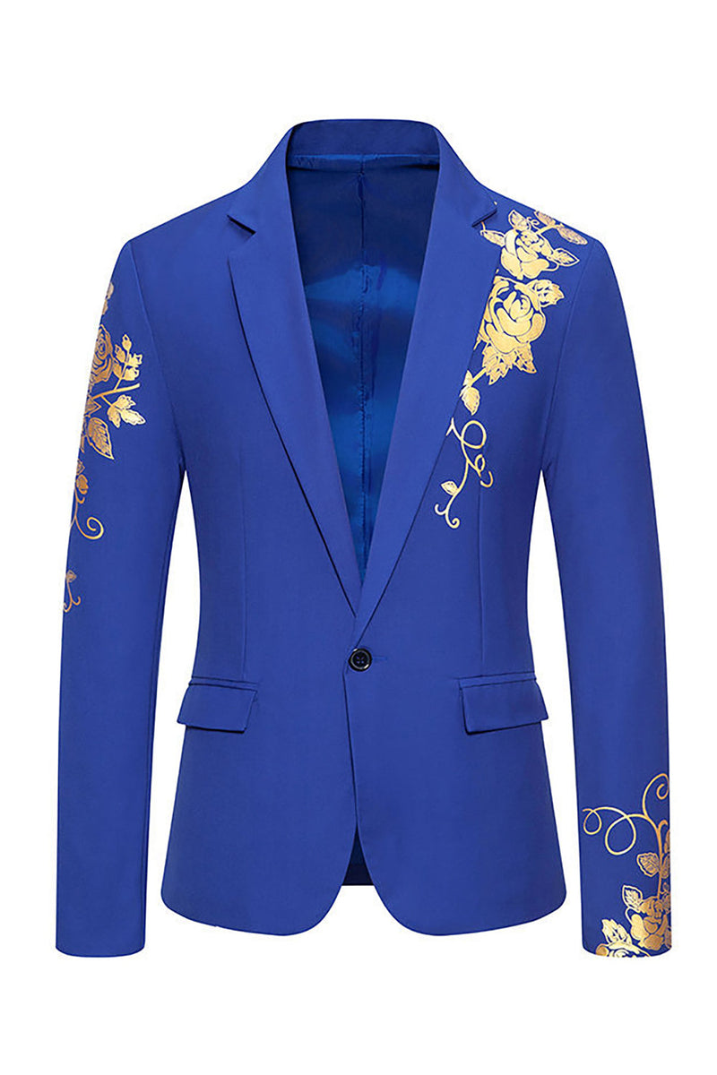 Laden Sie das Bild in den Galerie-Viewer, Burgunderfarbener Herrenblazer mit Blumendruck und einem Knopf und gekerbtem Revers