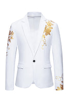 Laden Sie das Bild in den Galerie-Viewer, Burgunderfarbener Herrenblazer mit Blumendruck und einem Knopf und gekerbtem Revers