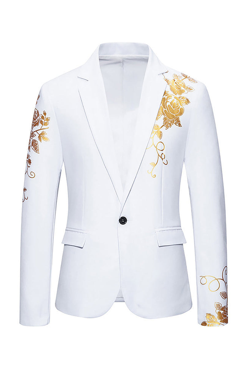 Laden Sie das Bild in den Galerie-Viewer, Burgunderfarbener Herrenblazer mit Blumendruck und einem Knopf und gekerbtem Revers