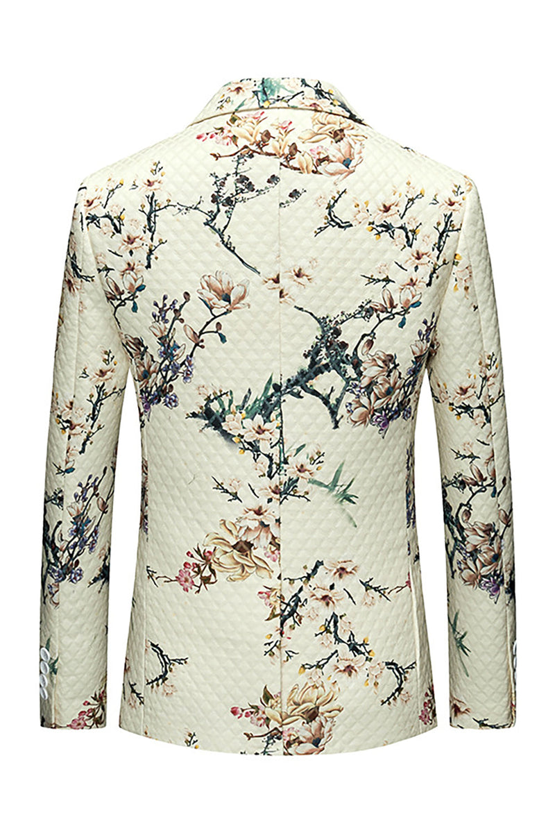Laden Sie das Bild in den Galerie-Viewer, Elfenbein Blumen Slim-Fit Hochzeitsblazer mit einem Knopf und gekerbtem Revers für Herren