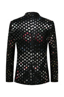 Laden Sie das Bild in den Galerie-Viewer, Glitzernder Karierter Herrenblazer mit gekerbtem Revers und einem Knopf