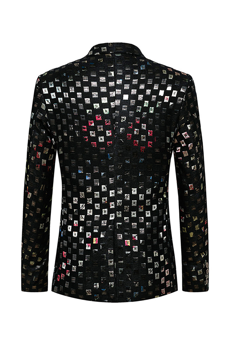 Laden Sie das Bild in den Galerie-Viewer, Glitzernder Karierter Herrenblazer mit gekerbtem Revers und einem Knopf