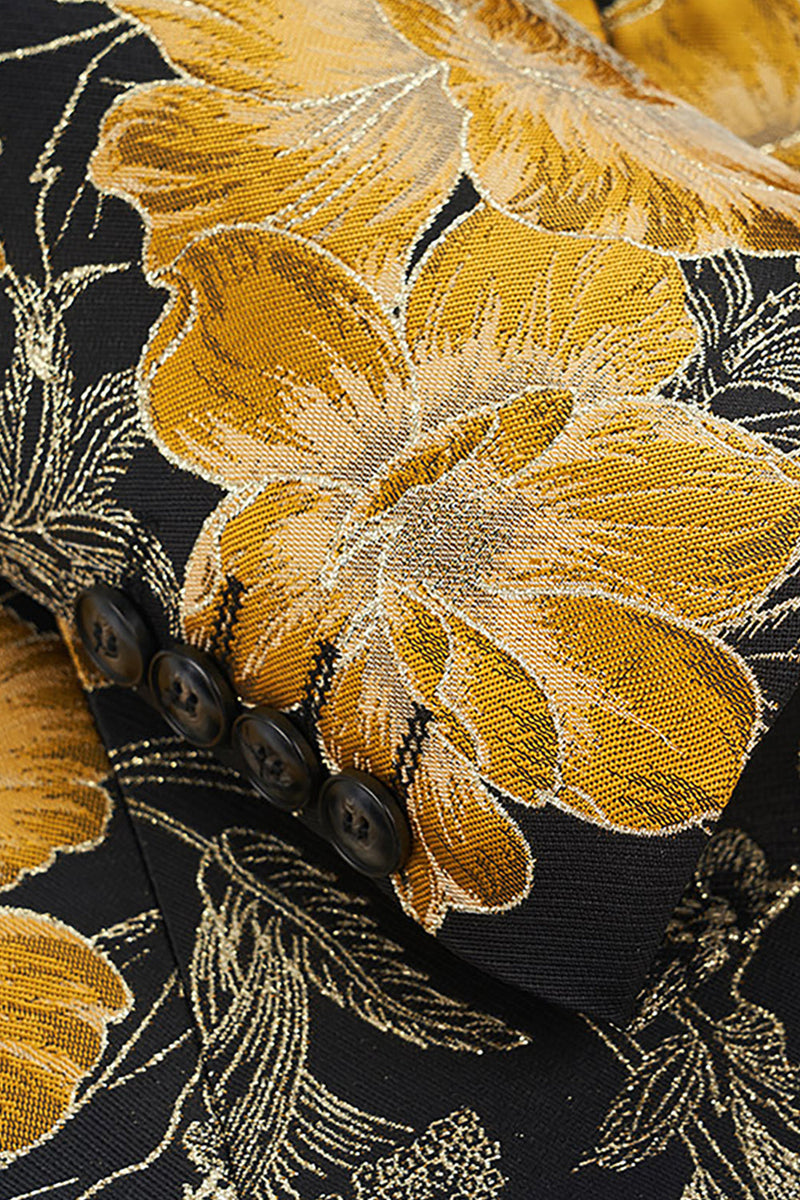 Laden Sie das Bild in den Galerie-Viewer, Bedruckte Blume Schwarz Herren Ballblazer mit gekerbtem Revers