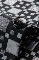 Laden Sie das Bild in den Galerie-Viewer, Schwarzer Karierter Herrenblazer mit gekerbtem Revers und einem Knopf