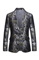 Laden Sie das Bild in den Galerie-Viewer, Herren Jacquard Schwarzer Partyblazer mit gekerbtem Revers und einem Knopf