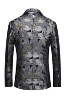 Laden Sie das Bild in den Galerie-Viewer, Herren Jacquard Schwarzer Partyblazer mit gekerbtem Revers und einem Knopf