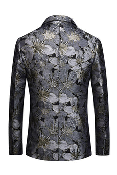 Herren Jacquard Schwarzer Partyblazer mit gekerbtem Revers und einem Knopf