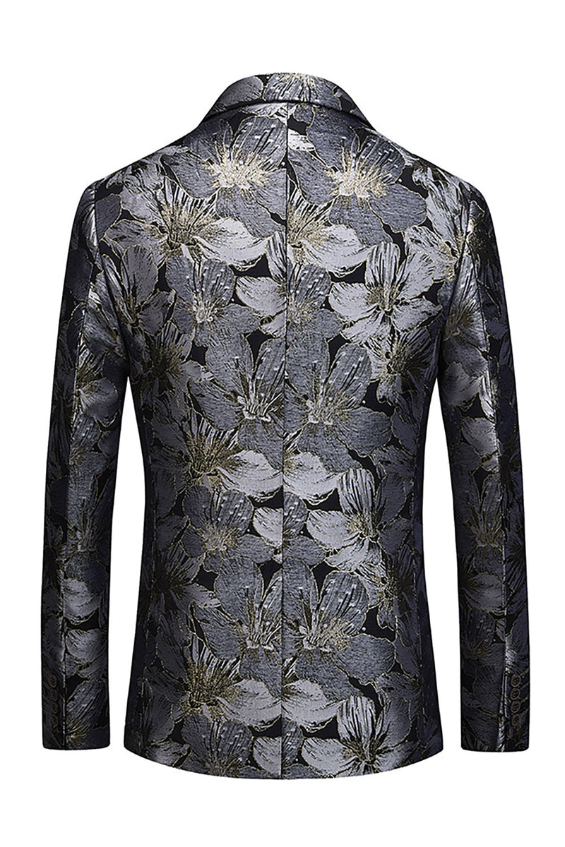 Laden Sie das Bild in den Galerie-Viewer, Herren Jacquard Schwarzer Partyblazer mit gekerbtem Revers und einem Knopf