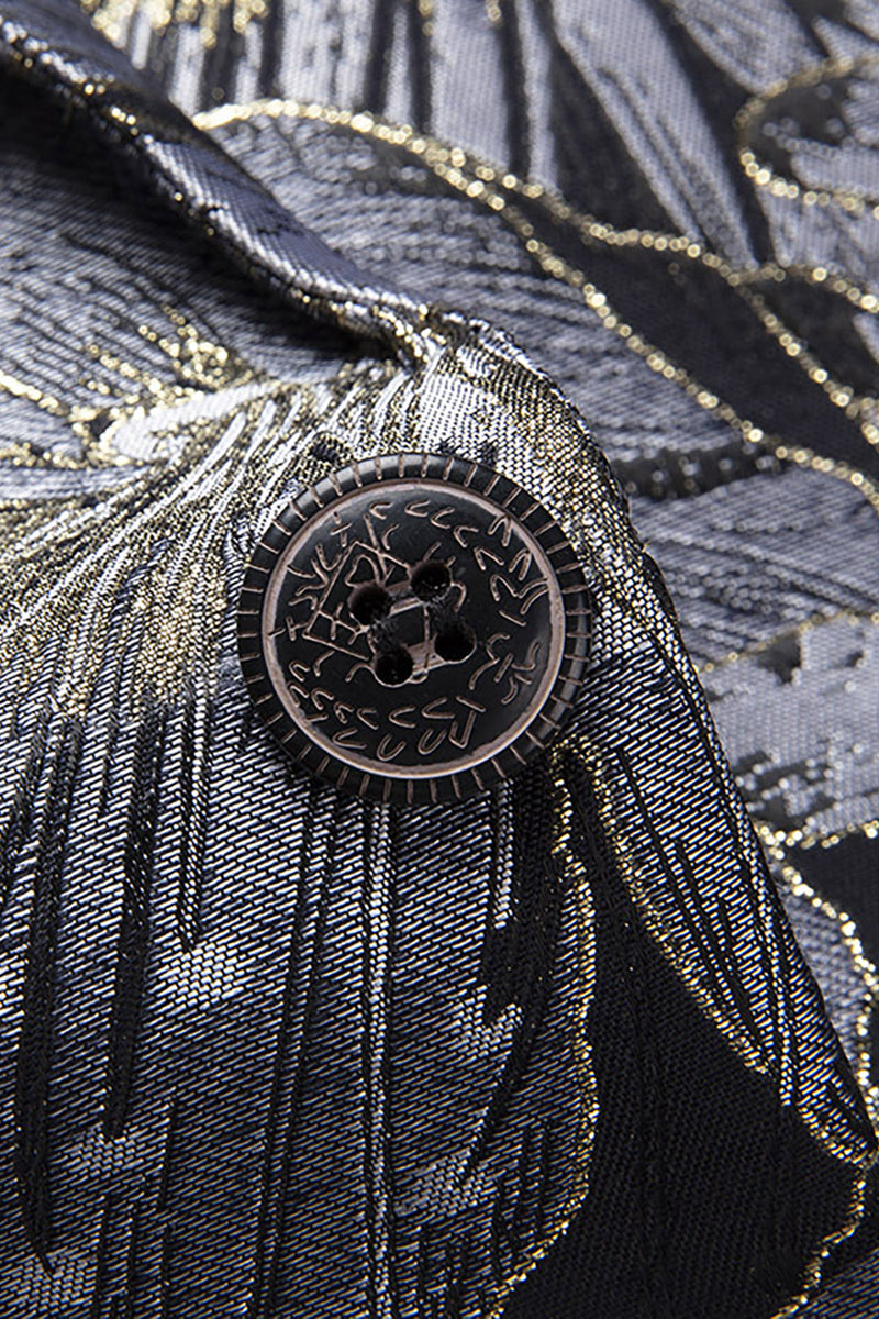 Laden Sie das Bild in den Galerie-Viewer, Herren Jacquard Schwarzer Partyblazer mit gekerbtem Revers und einem Knopf