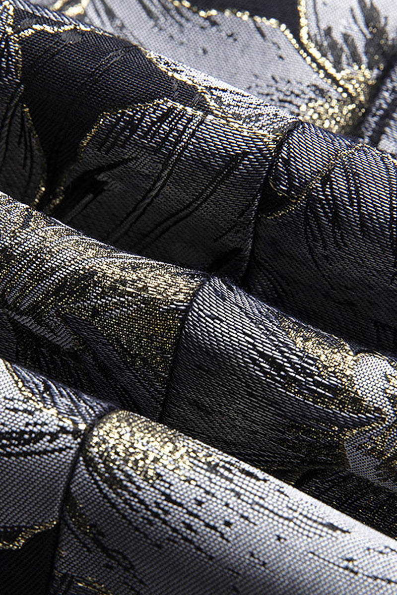 Laden Sie das Bild in den Galerie-Viewer, Herren Jacquard Schwarzer Partyblazer mit gekerbtem Revers und einem Knopf