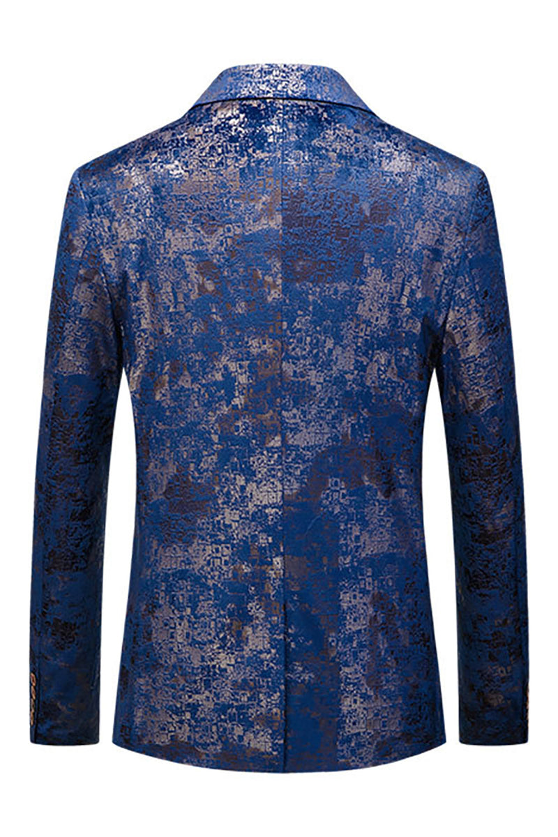 Laden Sie das Bild in den Galerie-Viewer, Blauer bedruckter Ballblazer mit gekerbtem Revers für Herren