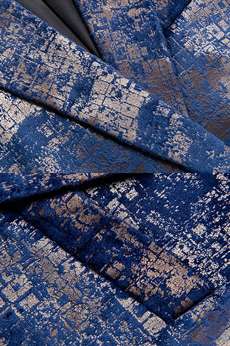 Laden Sie das Bild in den Galerie-Viewer, Blauer bedruckter Ballblazer mit gekerbtem Revers für Herren