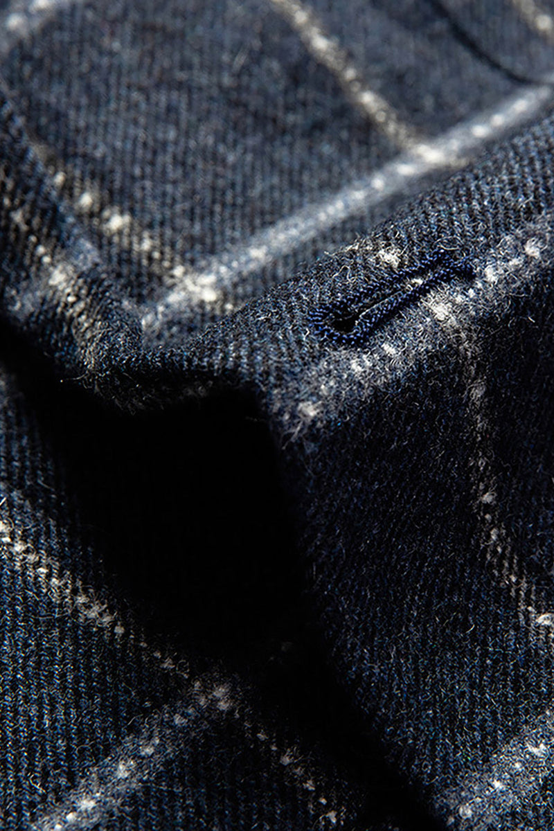 Laden Sie das Bild in den Galerie-Viewer, Dunkelblau Karierter Herrenblazer mit gekerbtem Revers und Taschen