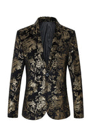 Laden Sie das Bild in den Galerie-Viewer, Schwarz Golden Jacquard Schal Revers Ein Knopf Herren Smoking Blazer