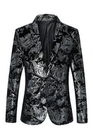 Laden Sie das Bild in den Galerie-Viewer, Schwarz Golden Jacquard Schal Revers Ein Knopf Herren Smoking Blazer