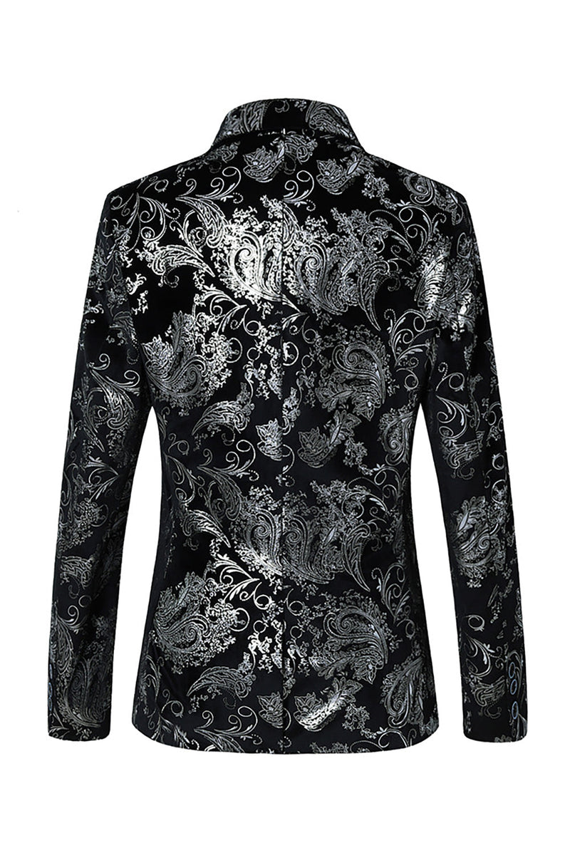 Laden Sie das Bild in den Galerie-Viewer, Schwarz Golden Jacquard Schal Revers Ein Knopf Herren Smoking Blazer