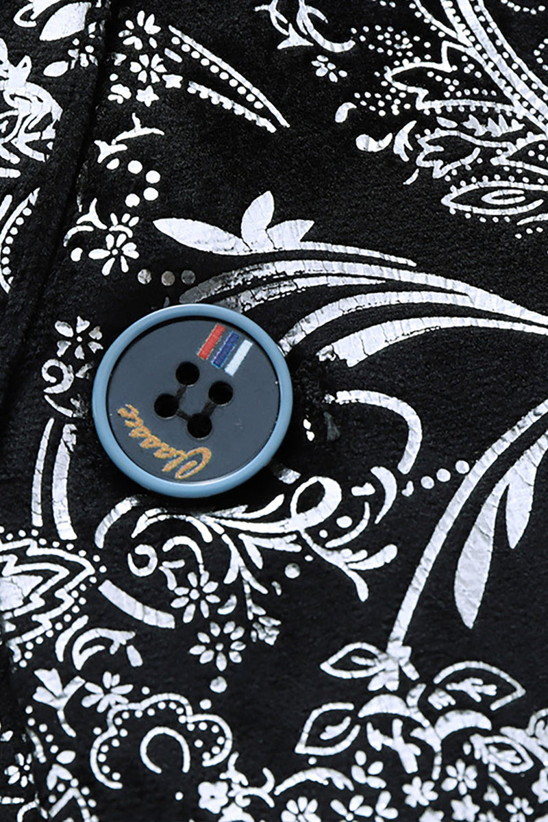 Laden Sie das Bild in den Galerie-Viewer, Schwarz Golden Jacquard Schal Revers Ein Knopf Herren Smoking Blazer