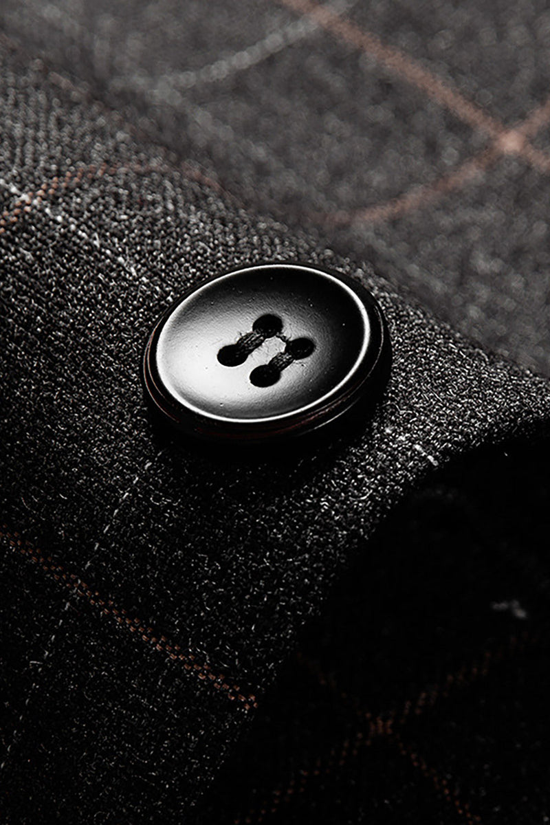 Laden Sie das Bild in den Galerie-Viewer, Dunkelgrauer Karierter Blazer mit gekerbtem Revers für Herren