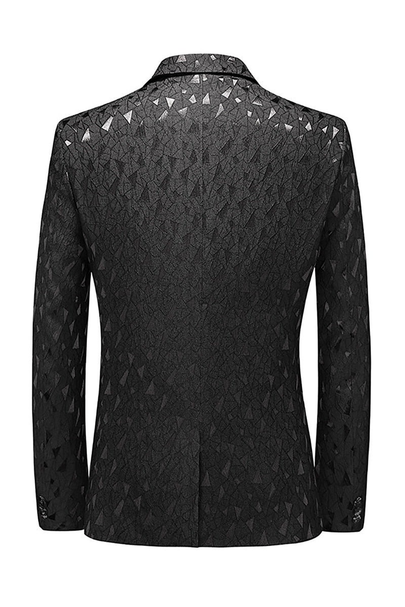 Laden Sie das Bild in den Galerie-Viewer, Schwarz Bedruckte Gekerbte Reverstaschen Herrenblazer