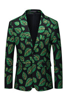 Laden Sie das Bild in den Galerie-Viewer, Dunkelgrüner Ballblazer mit Blattdruck und gekerbtem Revers für Herren