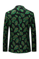 Laden Sie das Bild in den Galerie-Viewer, Dunkelgrüner Ballblazer mit Blattdruck und gekerbtem Revers für Herren