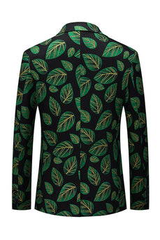 Dunkelgrüner Ballblazer mit Blattdruck und gekerbtem Revers für Herren