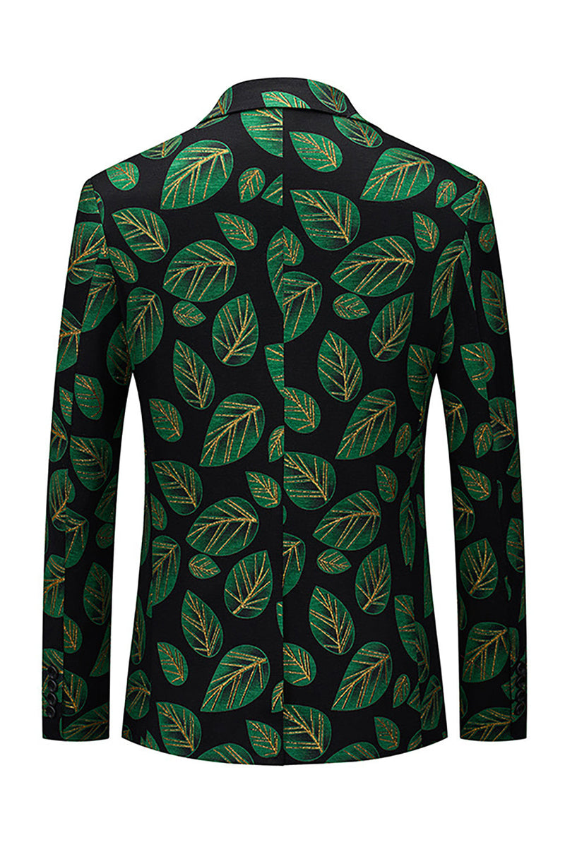 Laden Sie das Bild in den Galerie-Viewer, Dunkelgrüner Ballblazer mit Blattdruck und gekerbtem Revers für Herren