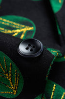 Laden Sie das Bild in den Galerie-Viewer, Dunkelgrüner Ballblazer mit Blattdruck und gekerbtem Revers für Herren