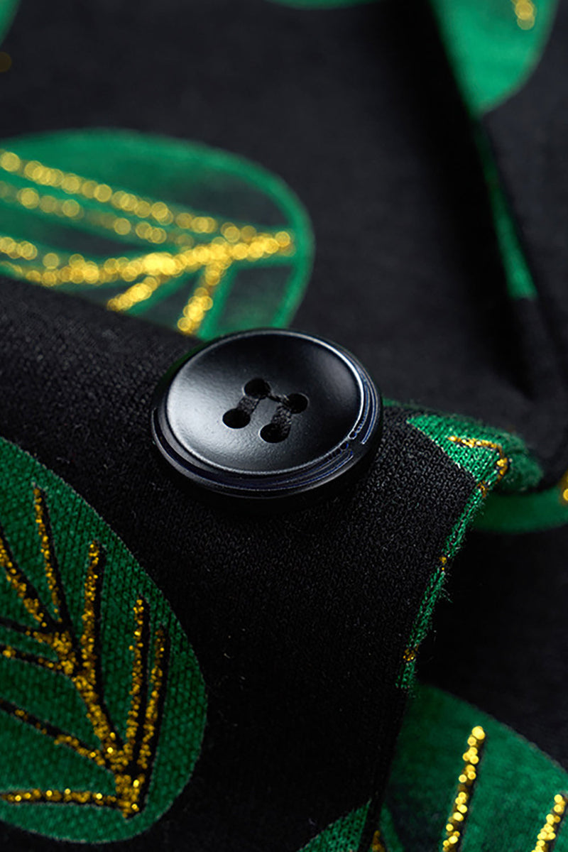 Laden Sie das Bild in den Galerie-Viewer, Dunkelgrüner Ballblazer mit Blattdruck und gekerbtem Revers für Herren