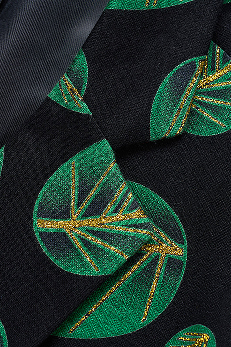 Laden Sie das Bild in den Galerie-Viewer, Dunkelgrüner Ballblazer mit Blattdruck und gekerbtem Revers für Herren