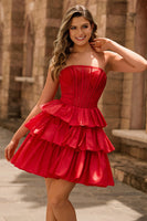 Laden Sie das Bild in den Galerie-Viewer, Grünes Trägerloses Korsett Gestuftes Korsett Cocktailkleid mit Perlen und Schleife in Grün