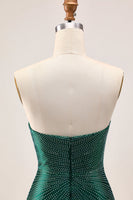 Laden Sie das Bild in den Galerie-Viewer, Trägerloses Glitzerndes Dunkelgrünes Figurbetontes Cocktailkleid