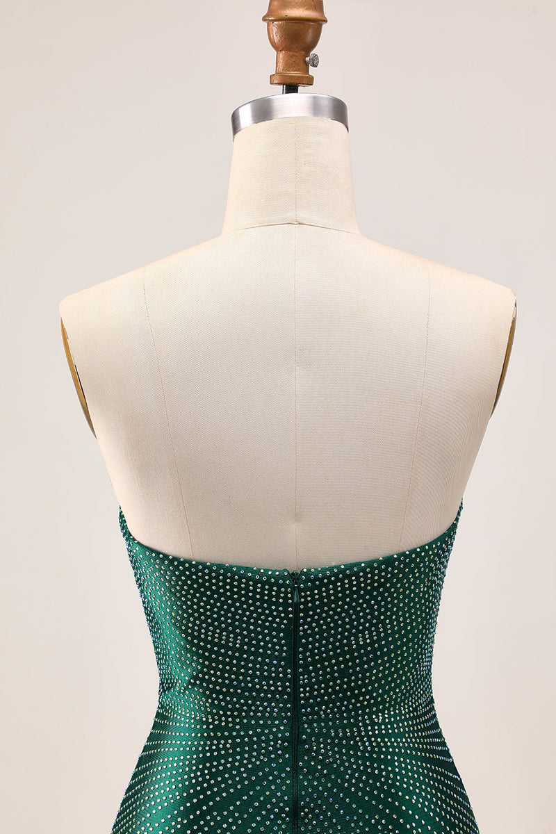 Laden Sie das Bild in den Galerie-Viewer, Trägerloses Glitzerndes Dunkelgrünes Figurbetontes Cocktailkleid