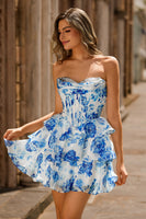 Laden Sie das Bild in den Galerie-Viewer, Rosafarbenes geblümtes trägerloses Korsett-Korsett-Kleid mit Pailletten