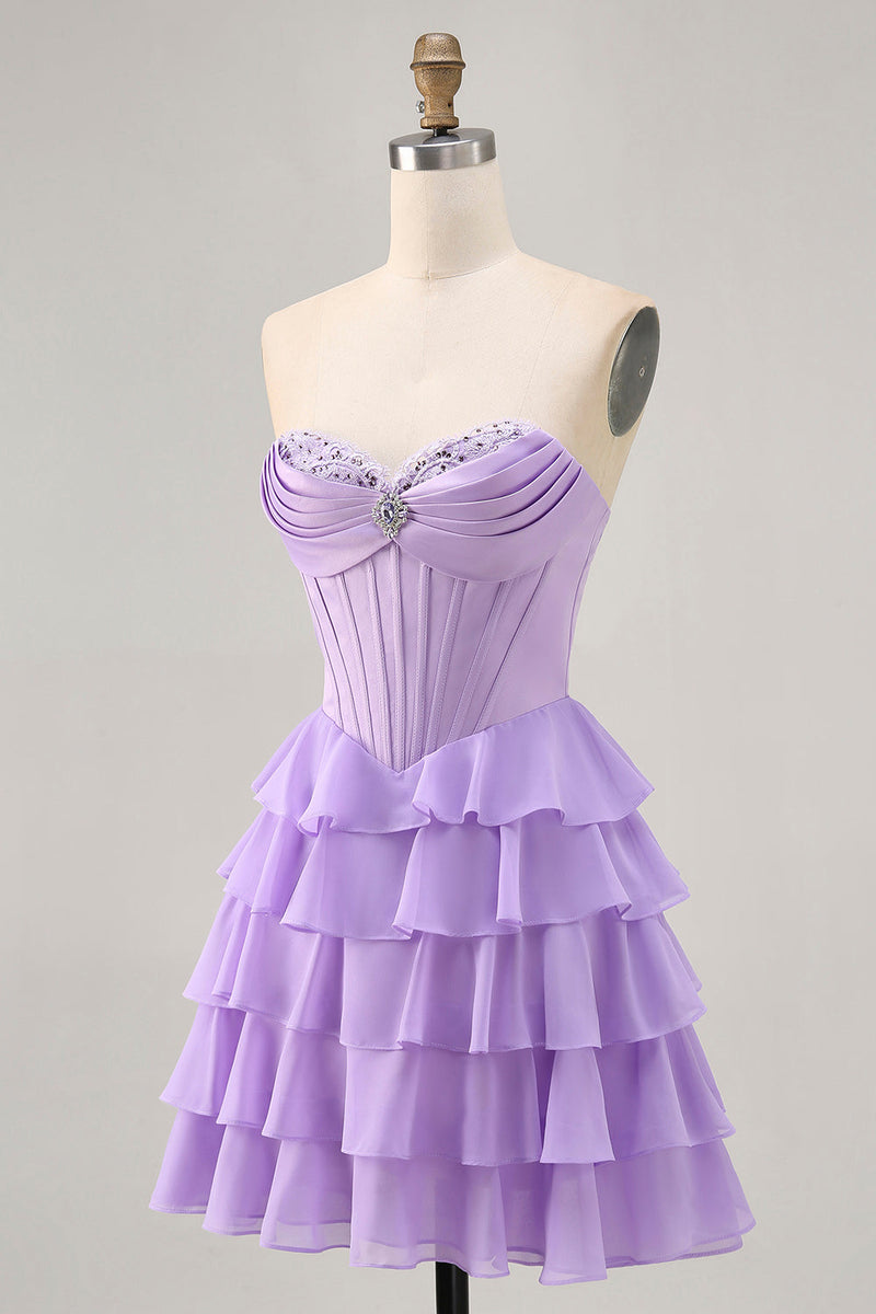 HUINI Ballkleider Lang Rüsche Abendkleid Rückenfr Produktbild-Vorschau 4