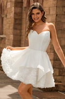 Laden Sie das Bild in den Galerie-Viewer, Trägerloses Weißes Korsett A Linie Kurzes Cocktailkleid