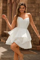 Laden Sie das Bild in den Galerie-Viewer, Trägerloses Weißes Korsett A Linie Kurzes Cocktailkleid
