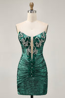 Laden Sie das Bild in den Galerie-Viewer, Golden Bodycon Trägerloses Kurzes Cocktailkleid mit Perlen