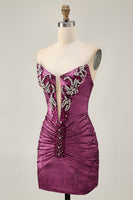 Laden Sie das Bild in den Galerie-Viewer, Golden Bodycon Trägerloses Kurzes Cocktailkleid mit Perlen