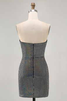 Funkelndes Schwarzes Trägerloses Enges Kurzes Cocktailkleid mit Pailletten