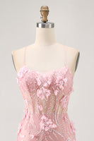 Laden Sie das Bild in den Galerie-Viewer, Blaues Bodycon Korsett Pailletten Kurzes Abiballkleid mit 3D-Blumen