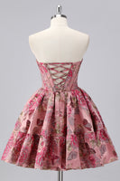 Laden Sie das Bild in den Galerie-Viewer, Dunkelgrünes A-Linie Schulterfreies Cocktailkleid mit Blumenmuster