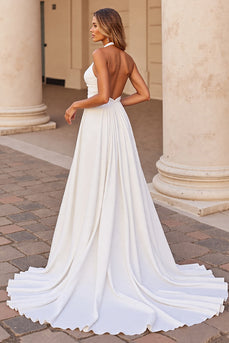 Weißes Neckholder Brautkleid mit Schlüsselloch