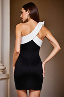 Laden Sie das Bild in den Galerie-Viewer, Eine Schulter Bodycon Cocktailkleid in Schwarz und Weiß