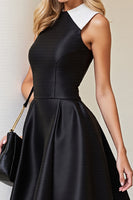 Laden Sie das Bild in den Galerie-Viewer, Schwarz Weißes Kurzes Cocktailkleid aus Satin in A-Linie