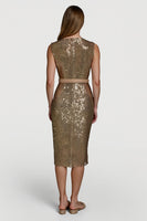 Laden Sie das Bild in den Galerie-Viewer, Glitzerndes Goldenes Bodycon Pailletten Festtagskleid mit Gürtel