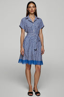 Laden Sie das Bild in den Galerie-Viewer, Blaues Gestreiftes Midikleid aus Chiffon mit Ärmeln