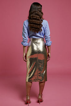 Blaues und Goldenes Bodycon 2-teiliges Pailletten Urlaubskleid mit Schlitz